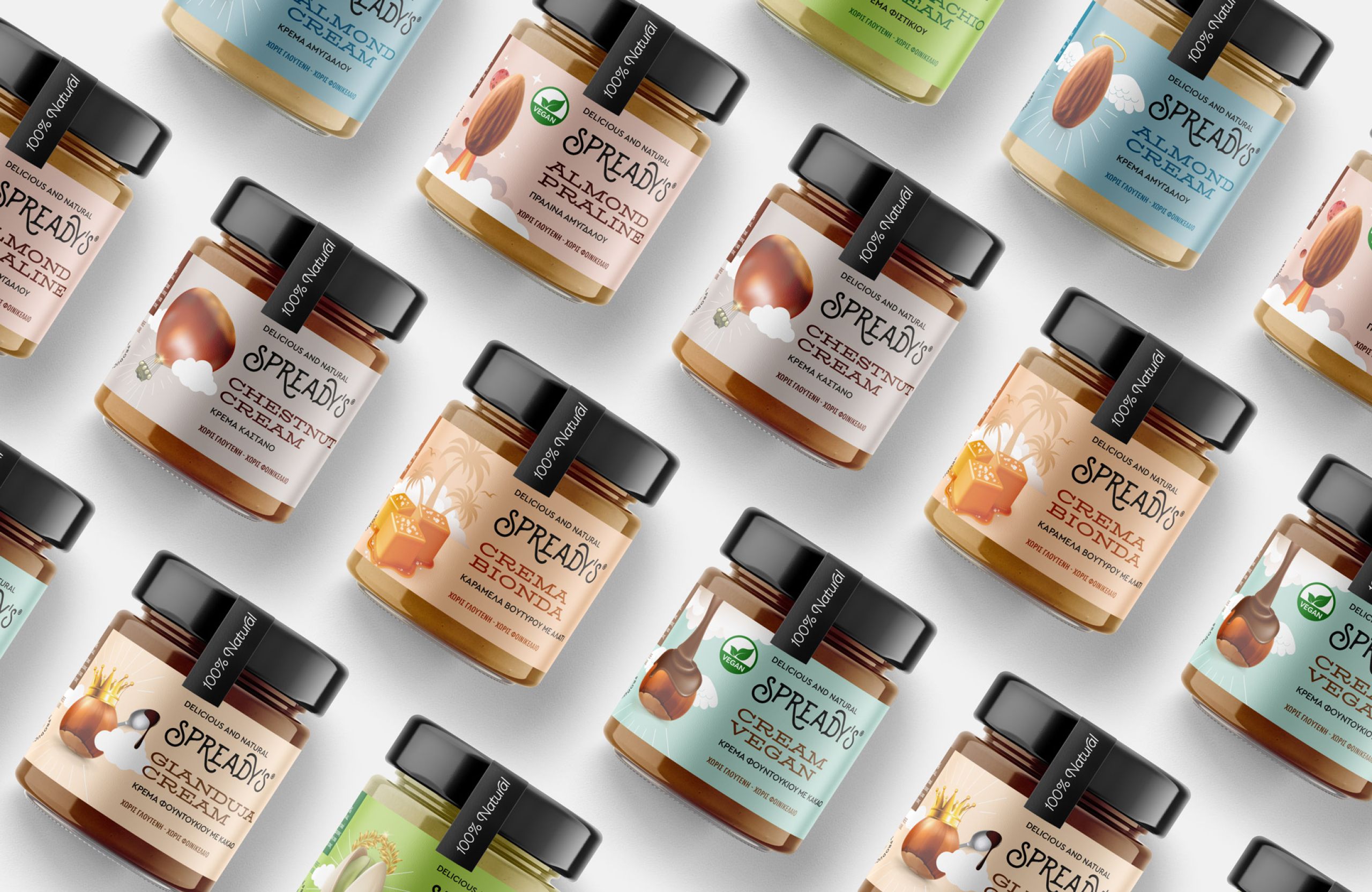 Spready’s packaging design for a new line of nut butters