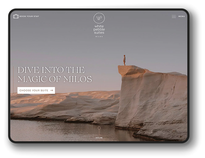 White Pebble Suites logo design branding web design ipad responsive